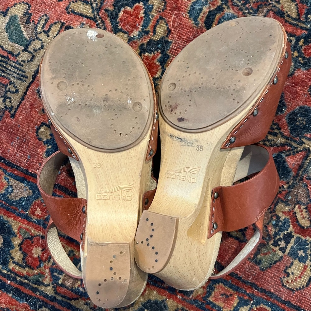 Dansko Orange/Brown Thea Leather Clog Heels 38/8 - Picture 8 of 9